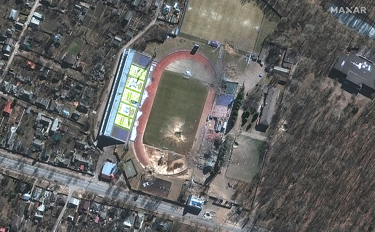 Chernihiv Stadium was severely damaged.