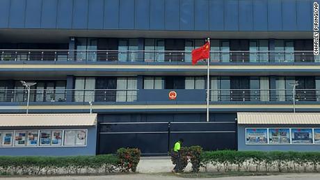 The Chinese national flag flies outside the Chinese Embassy in Honiara, Solomon Islands, April 1, 2022. 