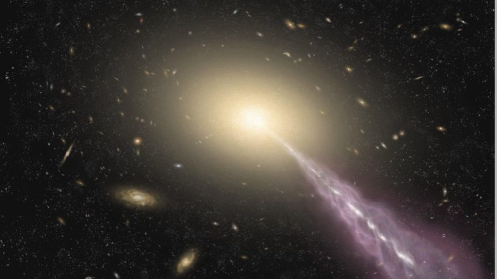 The faint radio glow of thousands of light-years across around the nearest quasar