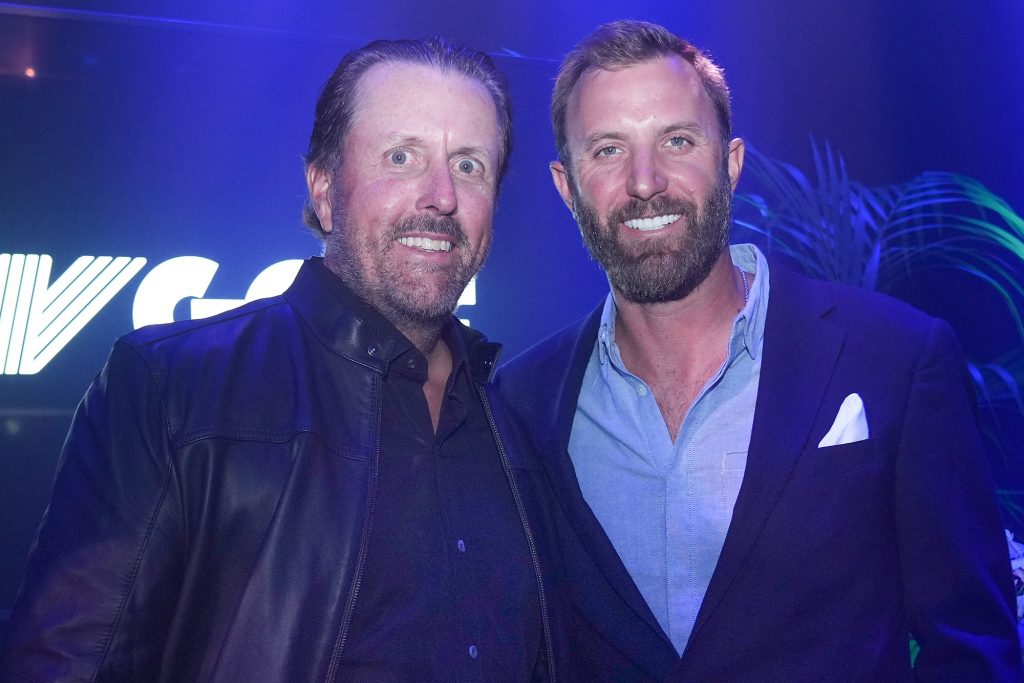 Phil Mickelson and Dustin Johnson at the LIV Golf event in London on June 7, 2022