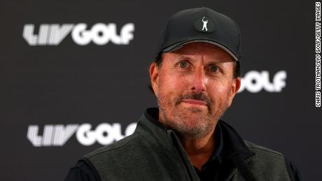 Mickelson seen during a press conference.